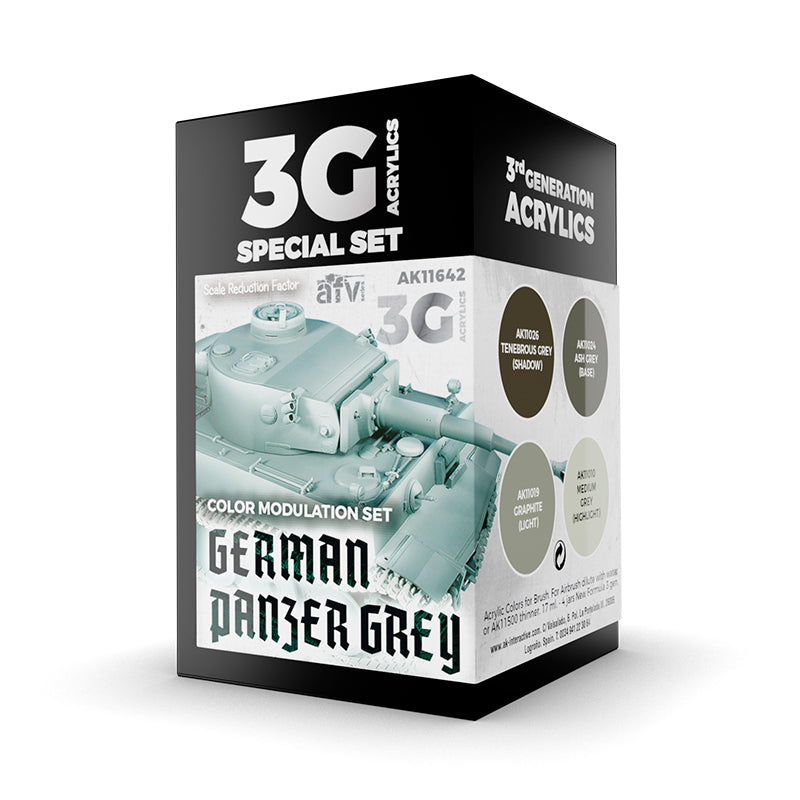 AK Interactive 11642 Modulation Series: German Panzer Grey 3G Acrylic Paint Set (4 Colors)