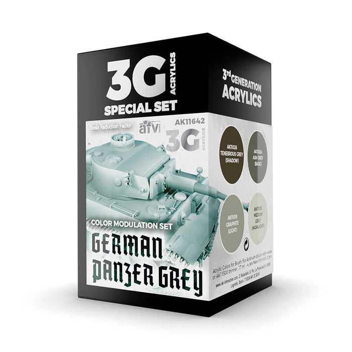 AK Interactive 11642 Modulation Series: German Panzer Grey 3G Acrylic Paint Set (4 Colors)
