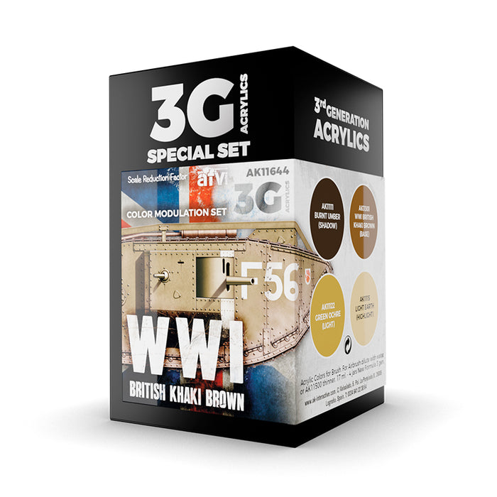 AK Interactive 11644 Modulation Series: WWI British Khaki Brown 3G Acrylic Paint Set (4 Colors)