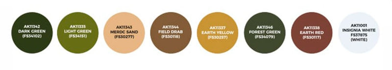 AK Interactive 11653 AFV Series: US Army MERDC Camouflage Mid 1970's to Mid 1980's 3G Acrylic Paint Set (8 Colors)