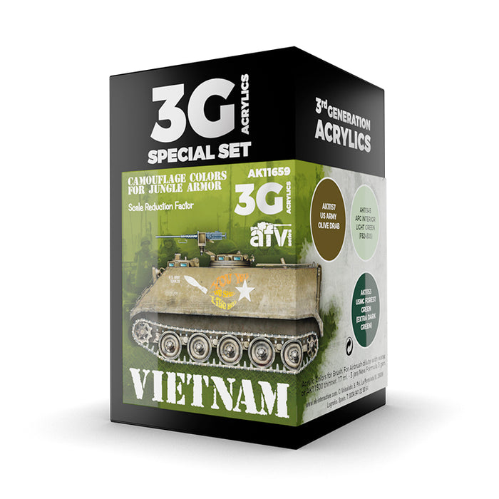AK Interactive 11659 AFV Series: Vietnam 3G Acrylic Paint Set (3 Colors)