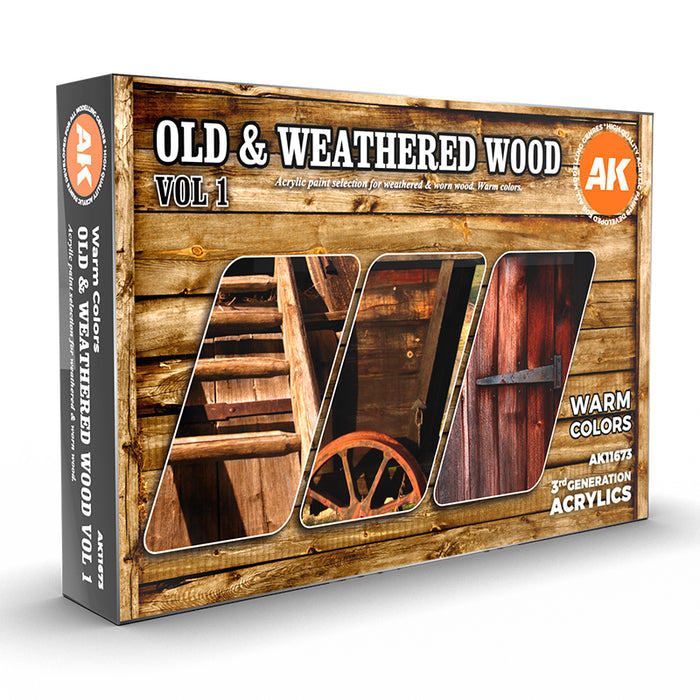 AK Interactive 11673 Old & Weathered Wood Vol.1 3G Acrylic Paint Set (6 Colors)