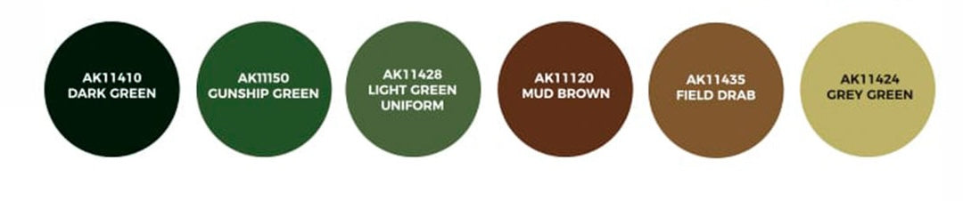 AK Interactive 11682 Figures Series: Vietnam Green & Camouflage 3G Acrylic Paint Set (6 Colors)