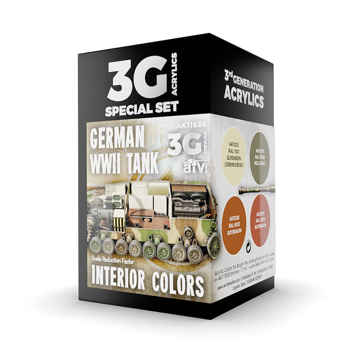 AK Interactive 11688 AFV Series: German WWII Tank Interior 3G Acrylic Paint Set (4 Colors)