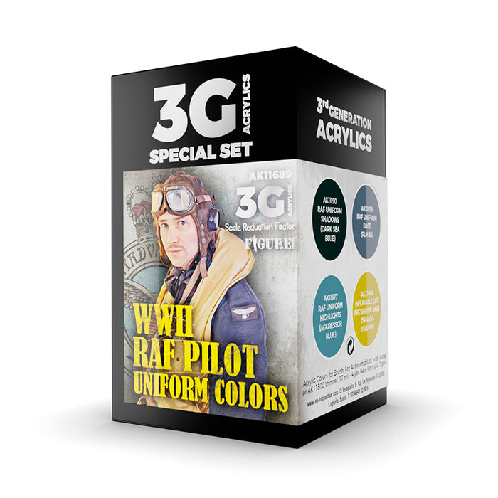 AK Interactive 11689 Figure Series: WWII RAF Pilot Uniforms 3G Acrylic Paint Set (4 Colors)