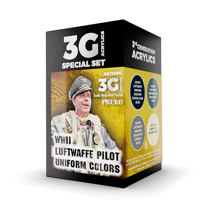AK Interactive 11690 Figure Series: WWII Luftwaffe Pilot Uniforms 3G Acrylic Paint Set (4 Colors)
