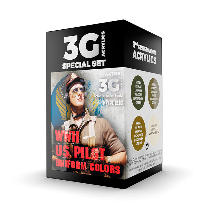 AK Interactive 11691 Figure Series: WWII US Pilot Uniforms 3G Acrylic Paint Set (4 Colors)