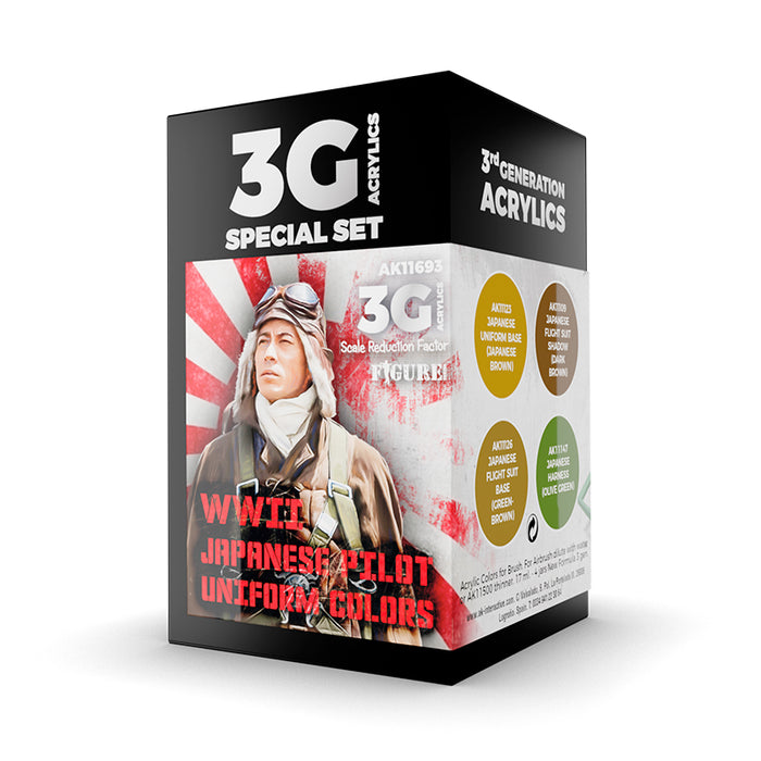 AK Interactive 11693 Figure Series: WWII Japanese Pilot Uniforms 3G Acrylic Paint Set (4 Colors)