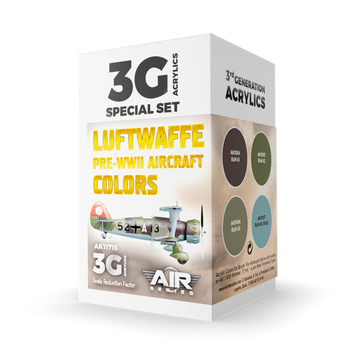 AK Interactive 11715 Air Series: Luftwaffe Pre-WWII Aircraft 3G Acrylic Paint Set (4 Colors)