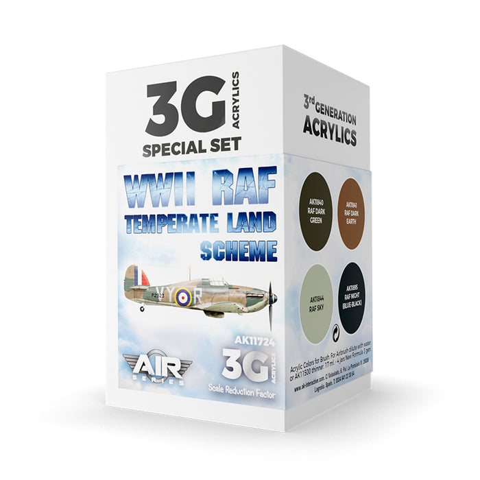 AK Interactive 11724 Air Series: WWII RAF Temperate Land Scheme 3G Aircraft Acrylic Paint Set (4 Colors)