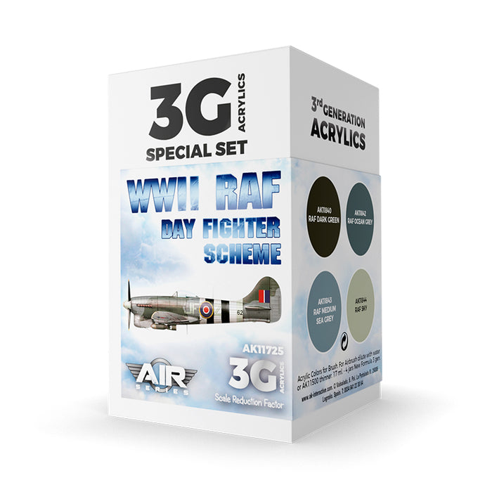 AK Interactive 11725 Air Series: WWII RAF Day Fighter Scheme 3G Acrylic Paint Set (4 Colors)