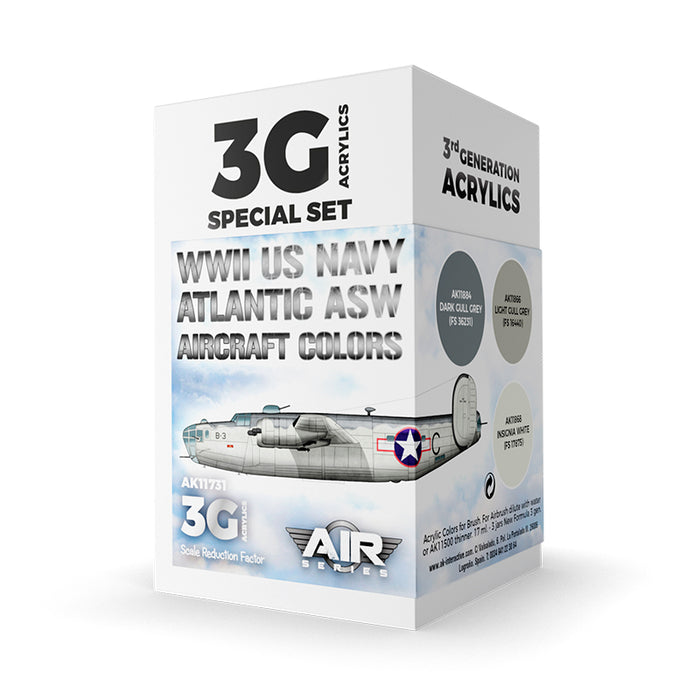AK Interactive 11731 Air Series: WWII USN Atlantic ASW Aircraft 3G Acrylic Paint Set (3 Colors)