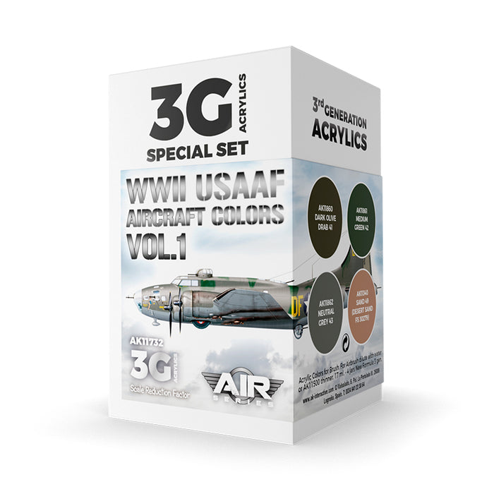 AK Interactive 11732 Air Series: WWII USAAF Aircraft Vol.1 3G Acrylic Paint Set (4 Colors)