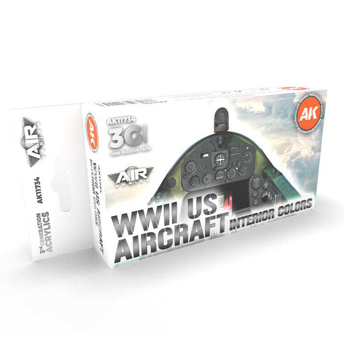 AK Interactive 11734 Air Series: WWII US Aircraft Interior 3G Acrylic Paint Set (6 Colors)