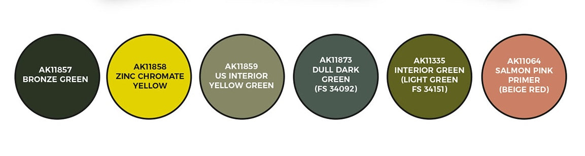 AK Interactive 11734 Air Series: WWII US Aircraft Interior 3G Acrylic Paint Set (6 Colors)