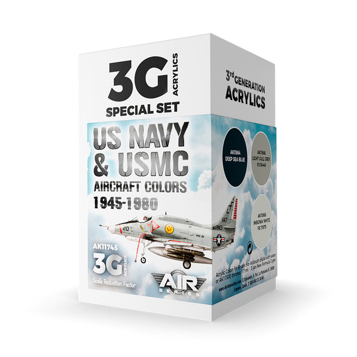 AK Interactive 11745 Air Series: USN & USMC Aircraft 1945-1980 3G Acrylic Paint Set (3 Colors)