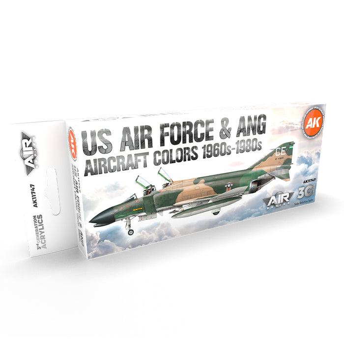 AK Interactive 11747 Air Series: US Air Force & ANG Aircraft 1960s-1980s 3G Acrylic Paint Set (8 Colors)
