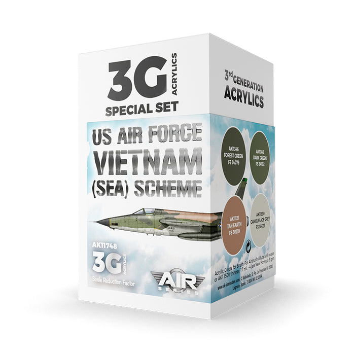 AK Interactive 11748 Air Series: US Air Force Vietnam (Sea) Scheme Aircraft 3G Acrylic Paint Set (4 Colors)