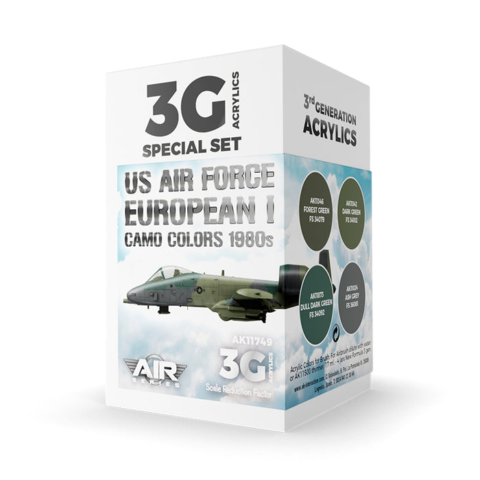 AK Interactive 11749 Air Series: US Air Force European I Camo 1980s Aircraft 3G Acrylic Paint Set (4 Colors)