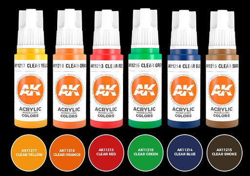 AK Interactive 11758 Transparent 3G Acrylic Paint Set (6 Colors)