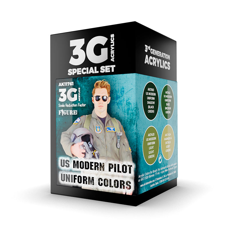 AK Interactive 11761 Air Series: US Modern Pilot Uniforms 3G Acrylic Paint Set (4 Colors)