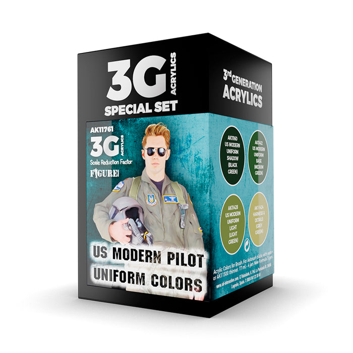 AK Interactive 11761 Air Series: US Modern Pilot Uniforms 3G Acrylic Paint Set (4 Colors)