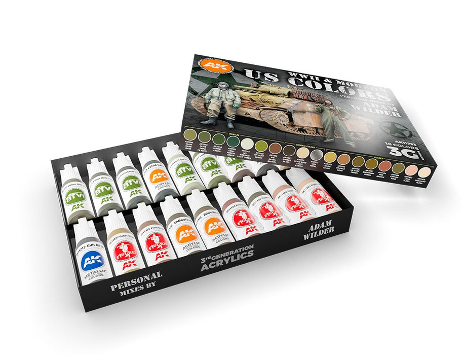 AK Interactive 11763 WWII & Modern US 3G Acrylic Paint Set (18 Colors)