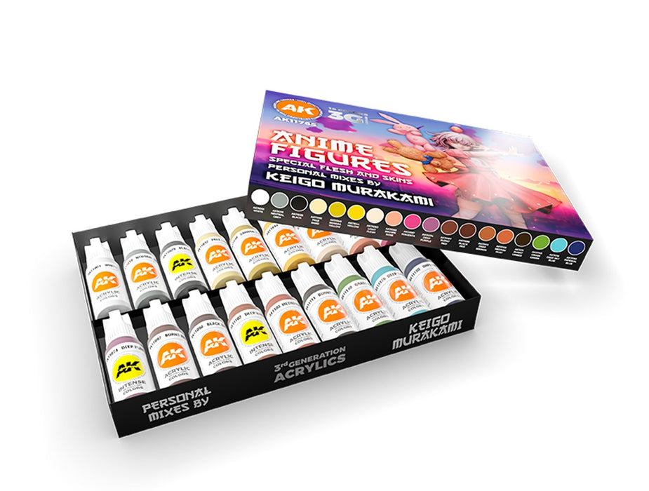 AK Interactive 11765 Anime Figures Special Flesh & Skins 3G Acrylic Paint Set (18 Colors)