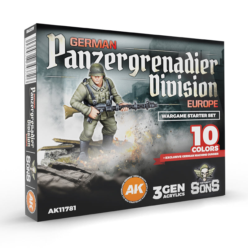 AK Interactive 11781 Wargame: German Panzergrenadier Europe 3G Acrylic Paint Starter Set (10 Colors & 1 Figure)