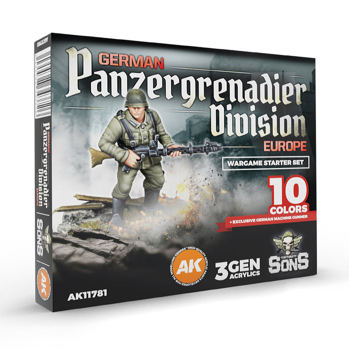 AK Interactive 11781 Wargame: German Panzergrenadier Europe 3G Acrylic Paint Starter Set (10 Colors & 1 Figure)