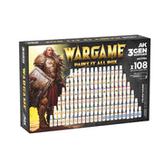 AK Interactive 11784 Wargame: Paint It All Box 3G Acrylic Set (108 Colors) with Brushes & Mat