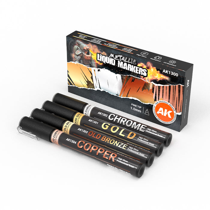 AK Interactive 1300 Metallic Liquid 1mm Marker Set
