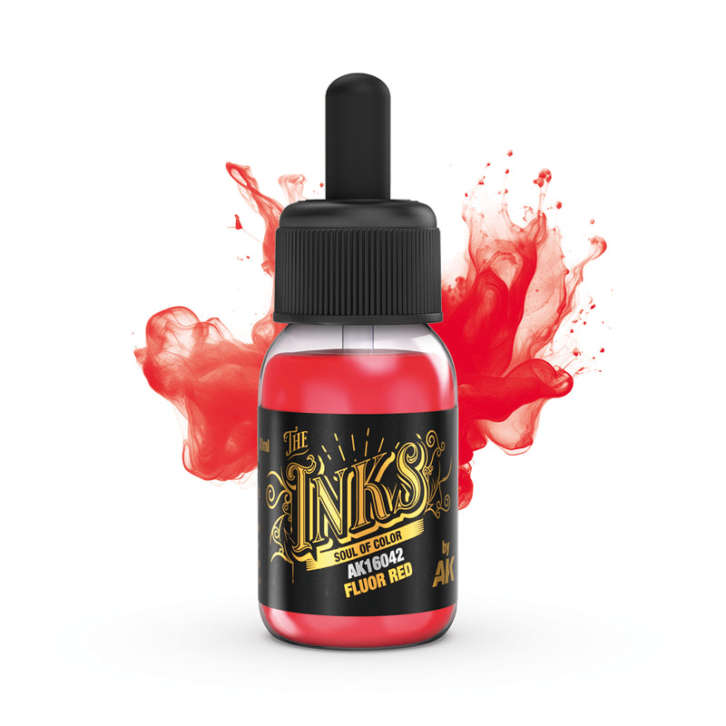 AK Interactive 16042 Inks: Fluor Red Acrylic 30ml Bottle