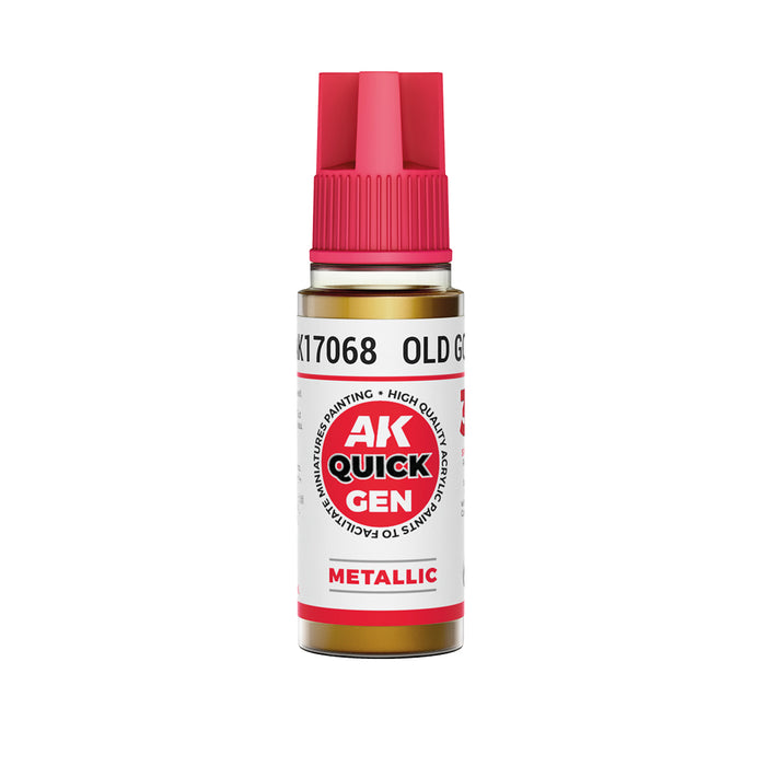 AK Interactive 17068 Quick Gen: Metallic Old Gold Acrylic Paint 18ml Bottle