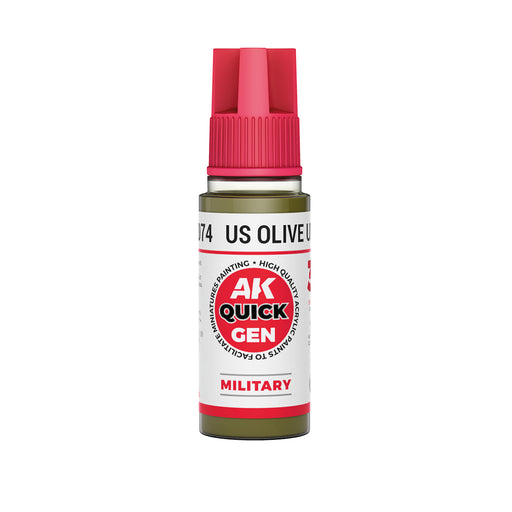 AK Interactive 17074 Quick Gen: Military US Olive Uniform Acrylic Paint 18ml Bottle