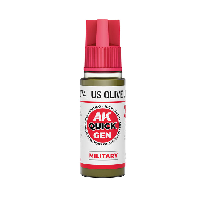 AK Interactive 17074 Quick Gen: Military US Olive Uniform Acrylic Paint 18ml Bottle