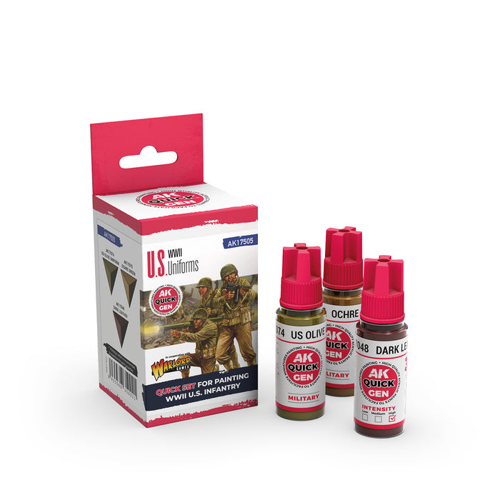 AK Interactive 17505 Quick Gen: US WWII Uniforms Acrylic Paint (3 Colors)