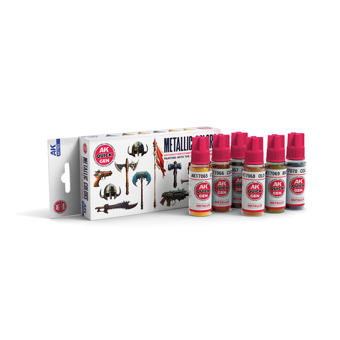AK Interactive 17522 Quick Gen: Metallics Acrylic Paint Set (6 Colors)