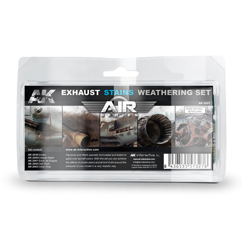 AK Interactive 2037 Air Series: Exhaust Stains Weathering Set (5 Colors) 35ml Bottles