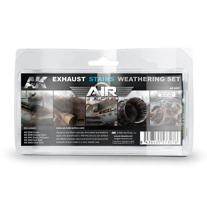 AK Interactive 2037 Air Series: Exhaust Stains Weathering Set (5 Colors) 35ml Bottles