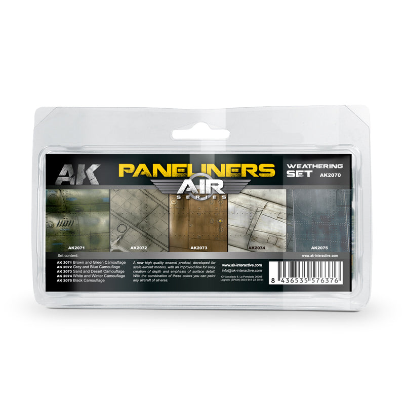 AK Interactive 2070 Air Series: Panel Liners Weathering Combo Enamel Paint Set (5 Colors)