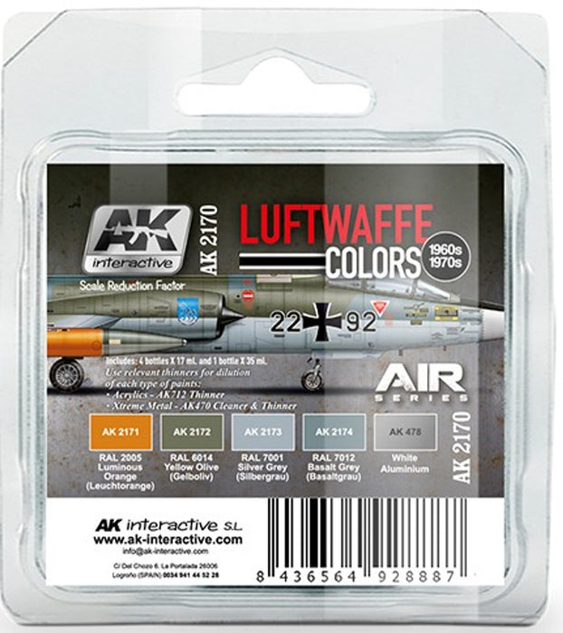 AK Interactive 2170 Air Series: Luftwaffe 1960s-1970s Acrylic Paint Set (5 Colors)