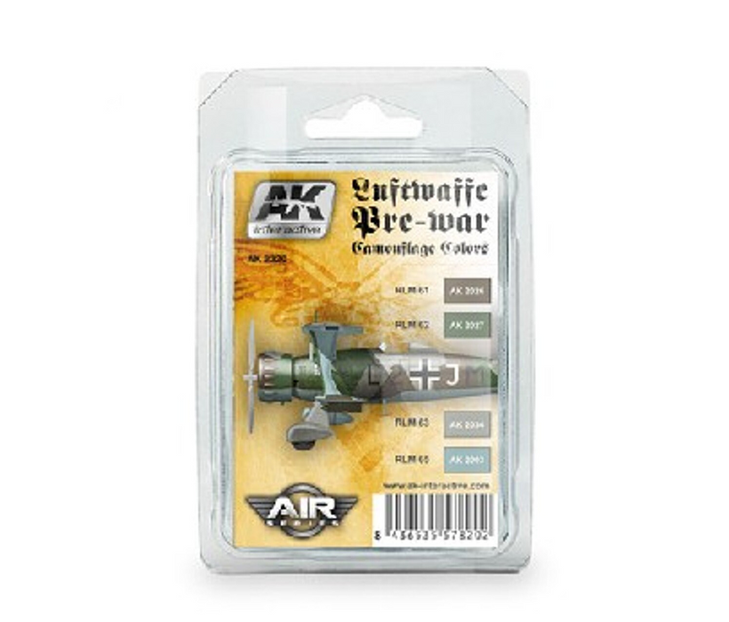 AK Interactive 2320 Air Series: Luftwaffe Pre-War Camouflage Acrylic Paint Set (4 Colors)