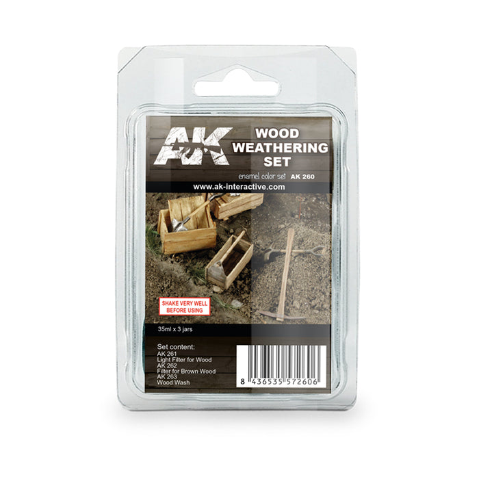AK Interactive 260 Wood Weathering Enamel Paint Set (3 Colors) 35ml Bottle