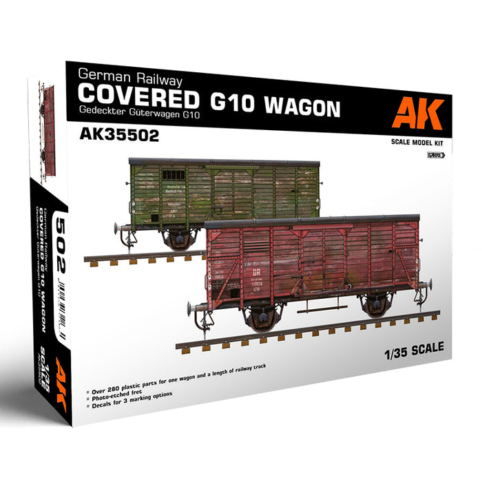 AK Interactive 35502 1/35 German Railway Covered G10 Wagon Freight Car with Track Section Model Kit