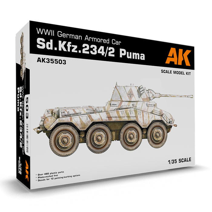 AK Interactive 35503 1/35 Sd.Kfz. 234/2 Puma WWII German Armored Car Model Kit