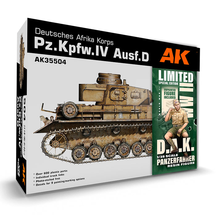 AK Interactive 35504A 1/35 PzKpfw IV Ausf D DAK Tank Model Kit (With Resin Figure)