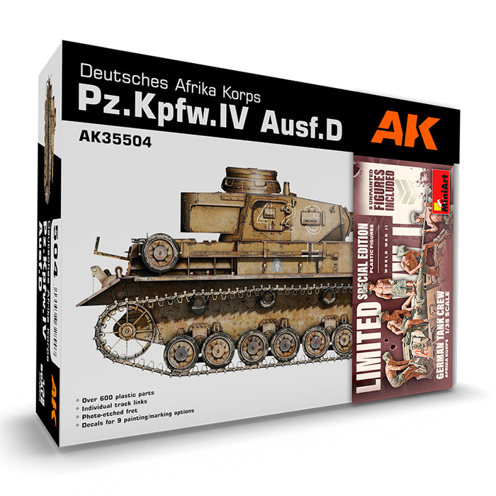 AK Interactive 35504B 1/35 PzKpfw IV Ausf D DAK Tank Model Kit (With Tank Crew Figures)