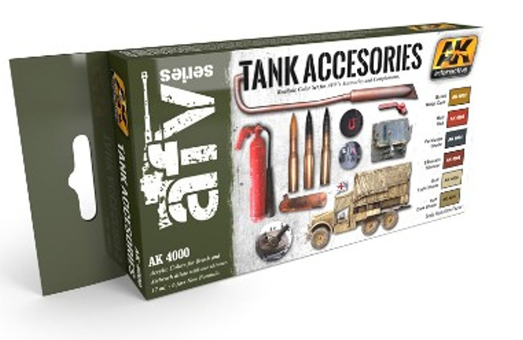 AK Interactive 4000 AFV Series: Tank Accessories Acrylic Paint Set (6 Colors) 17ml Bottles