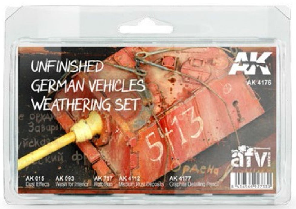 AK Interactive 4176 AFV Series: Unfinished German Vehicles Weathering Enamel Set (4 Colors, 2 Pencils)